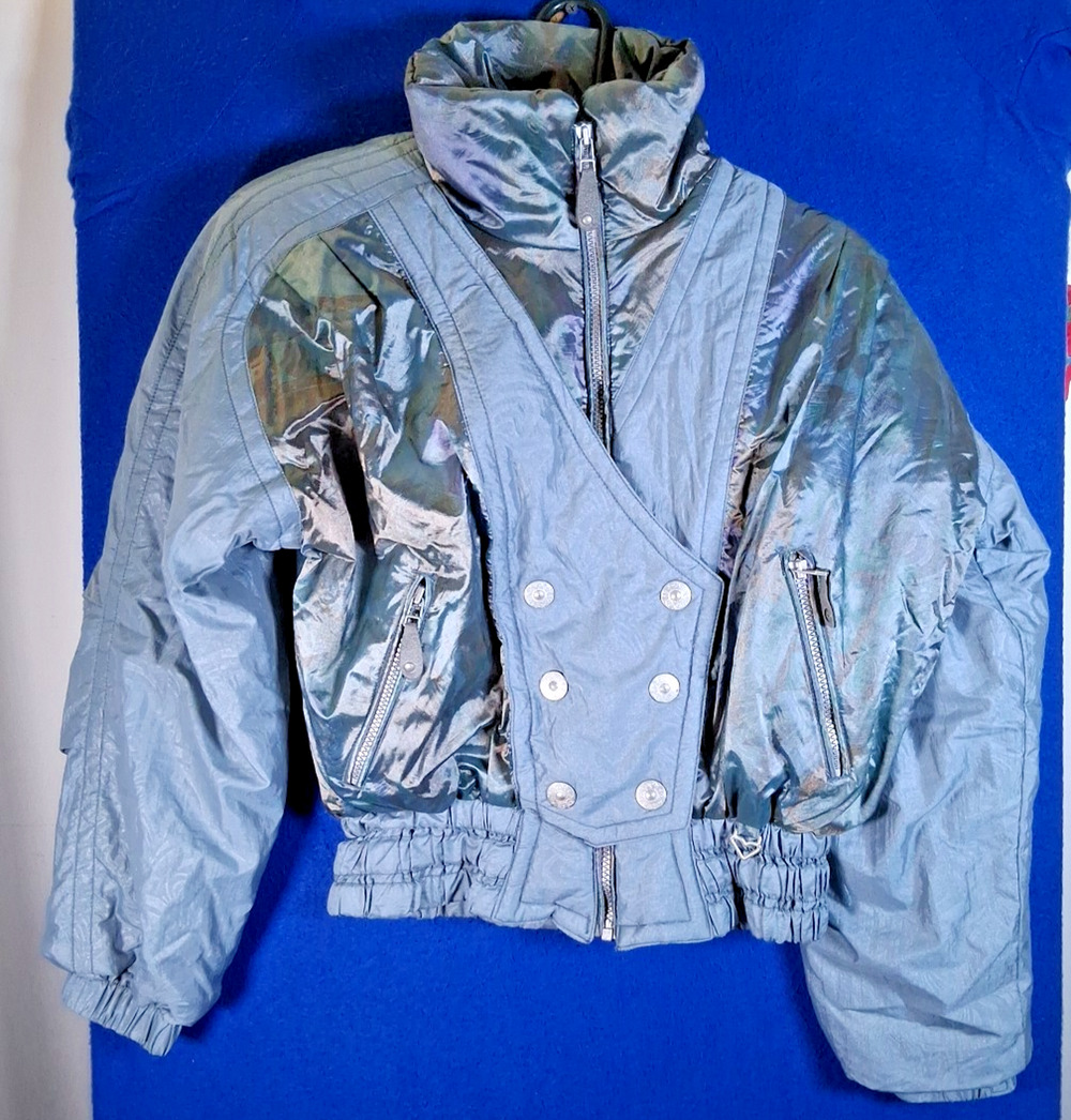 Vintage 80s 90s Obermeyer Metallic Iridescent Ski Jacket Womens Size 6 NWOT